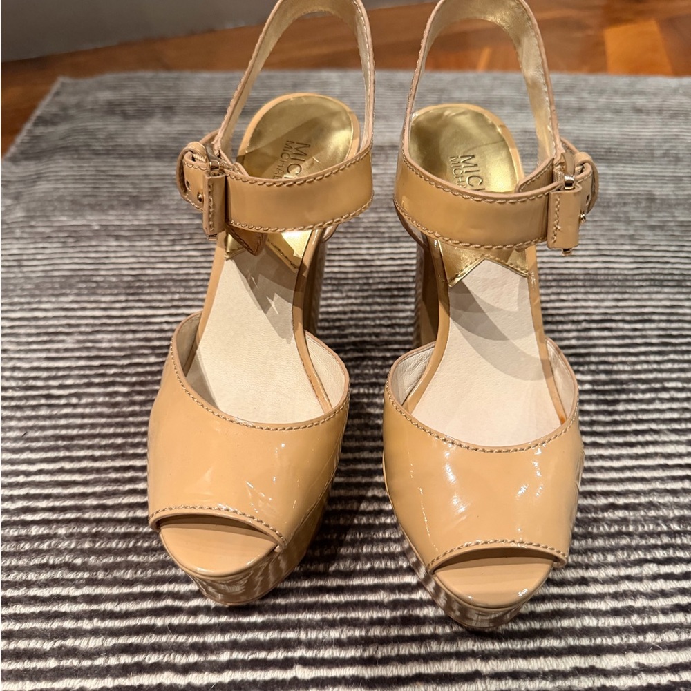 Michael Kors Tan Platform Peep-Toe Heels